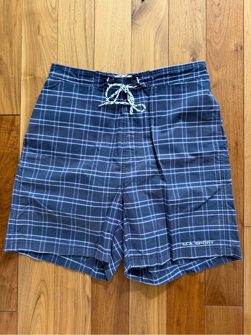 Men’s Swim Trunks Plaid Mark Alexander Sport Shorts Navy Swim Trunks Size XL